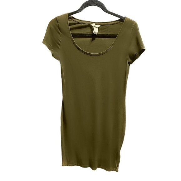 H&M Women's Bodycon Mini Short Sleeve Jersey Dress - Dark khaki green - Picture 2 of 3